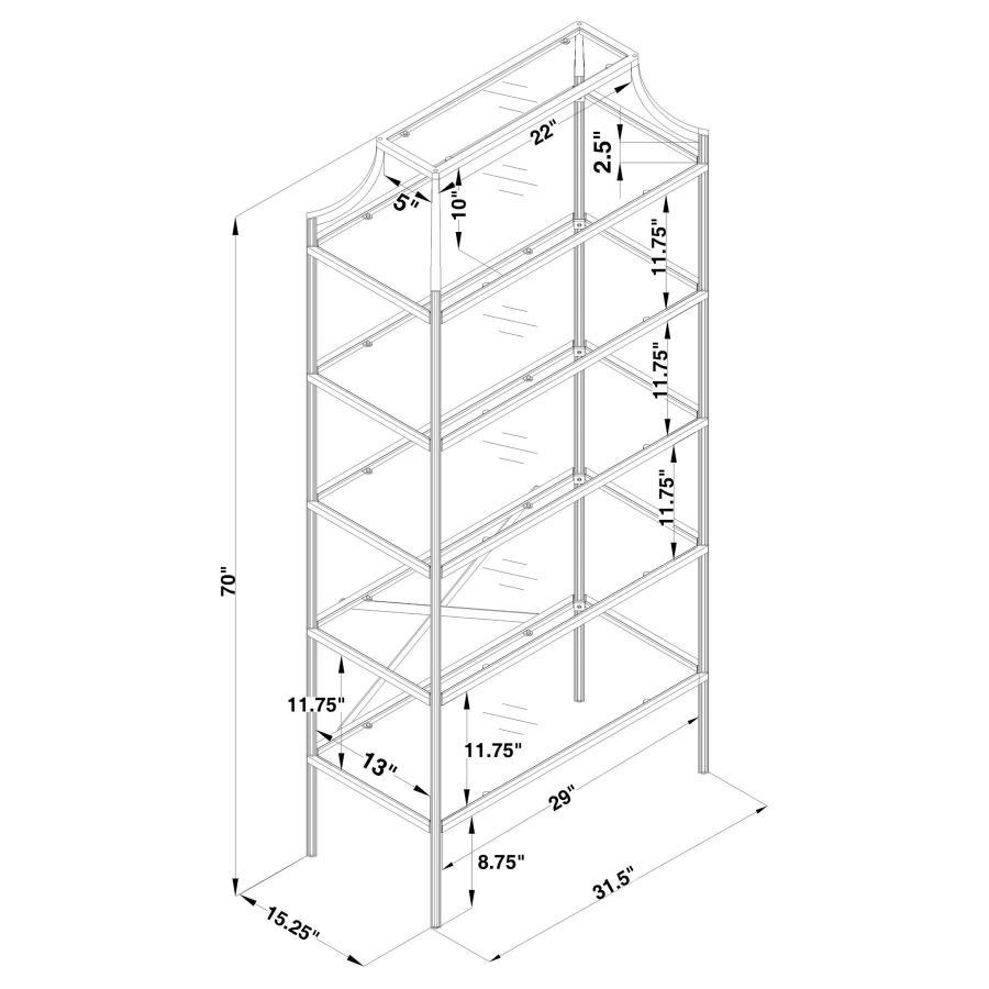 Serena - 5-Shelf Glass Bookshelf - Gold