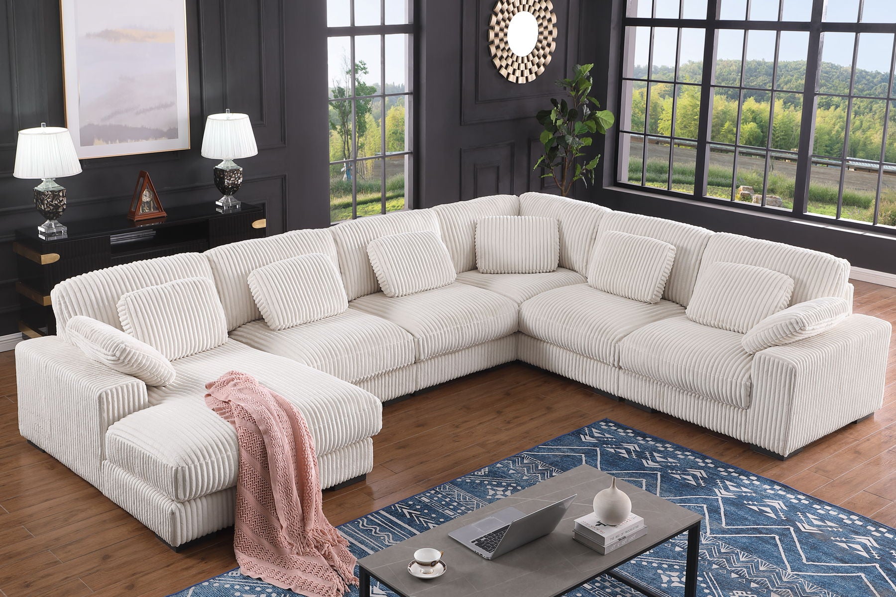 Nadine - Beige Corduroy Corner Sectional Sofa With Left Facing Chaise