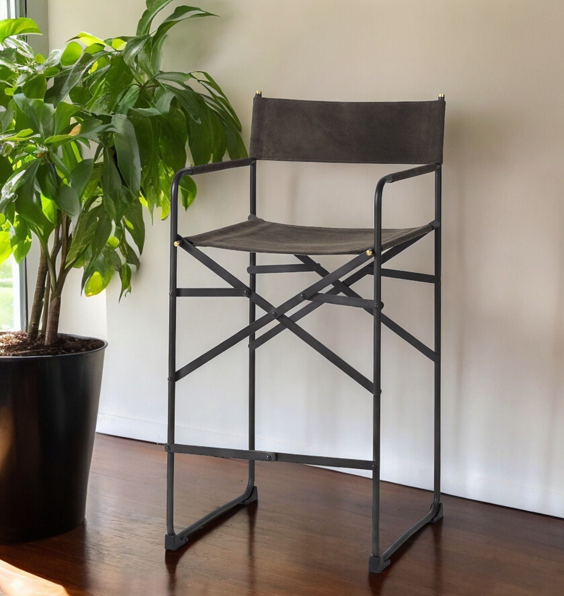 Leather And Metal Bar Chair - Brown / Black