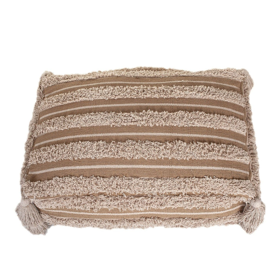 Fringe Striped Pouf - Camel