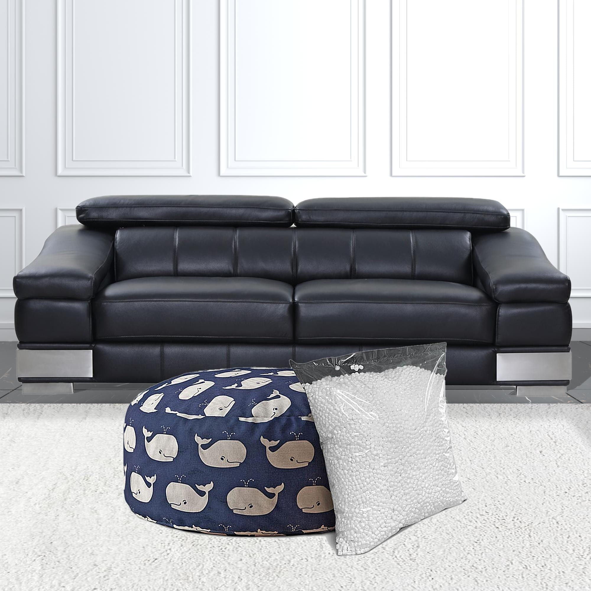 Twill Round Whale Pouf Cover - Blue