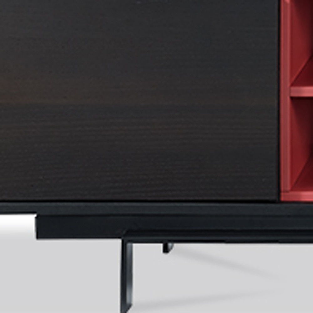 Aluminum Cabinet Enclosed Storage TV Stand - Red / Black