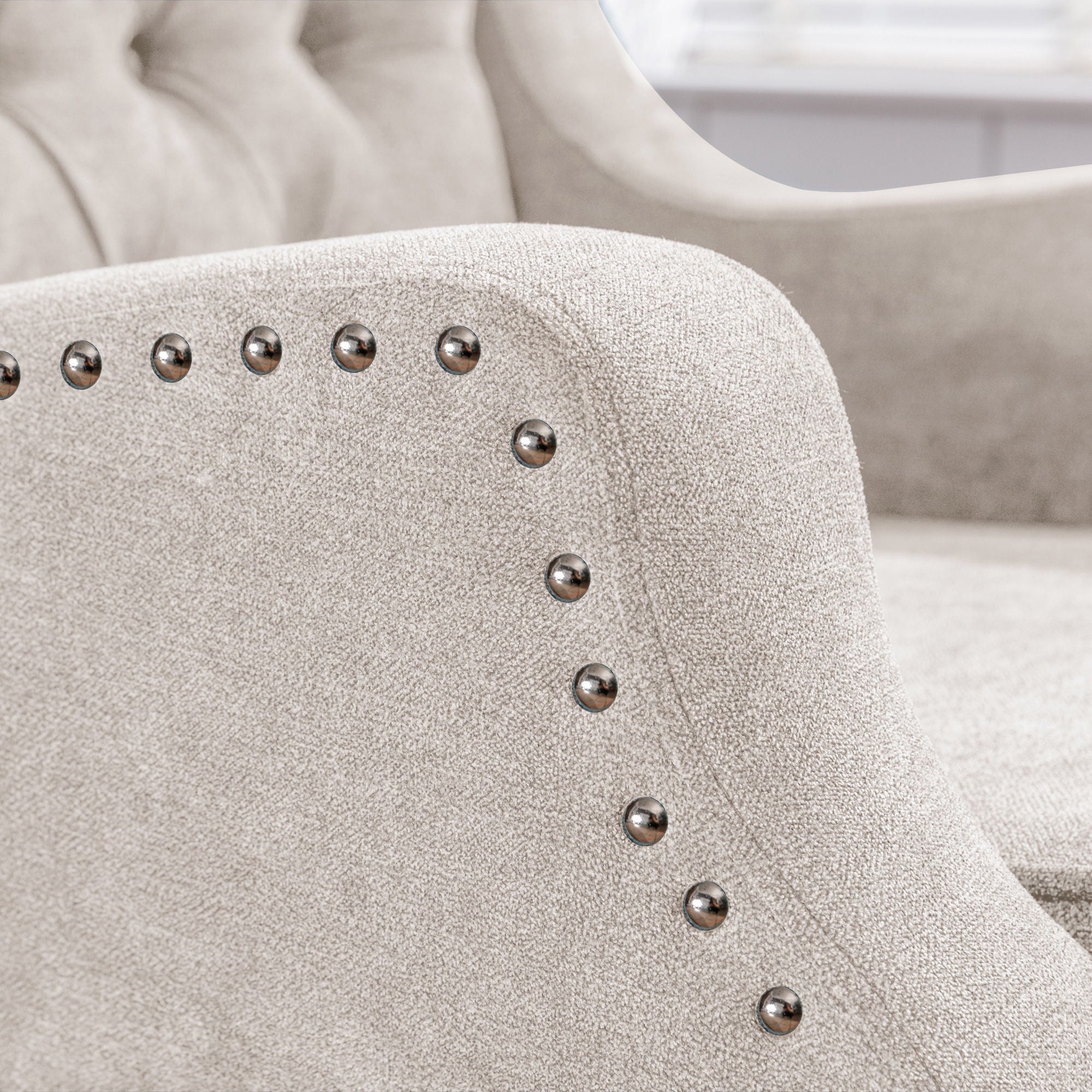 Accent Chair, Living Room Chair, Footrest Chair Set With Vintage Brass Studs, Button Tufted Upholstered Armchair For Living Room, Comfy Reading Chair For Bedroom, Reception Room