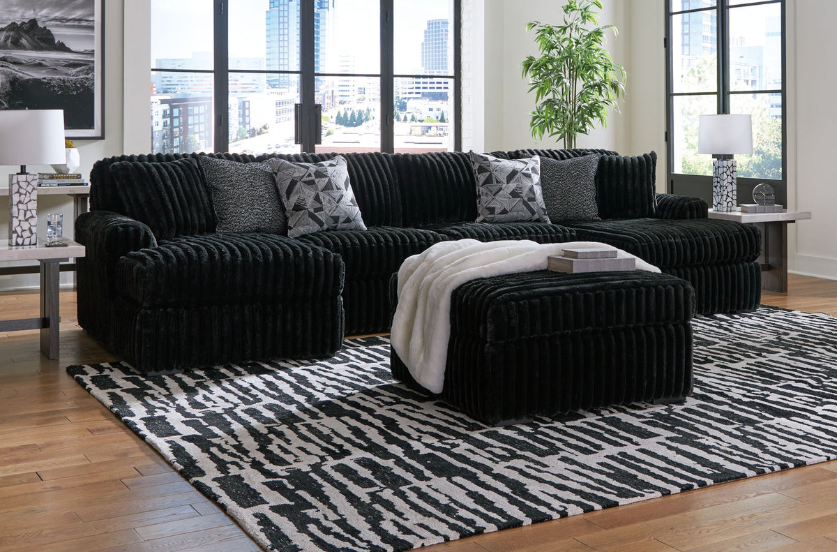Midnight-Madness - Sectional Set Black 4 Pc. - 3-Piece Sectional With Laf And Raf Corner Chaises, Ottoman by Signature Design by Ashley® | Bel Furniture