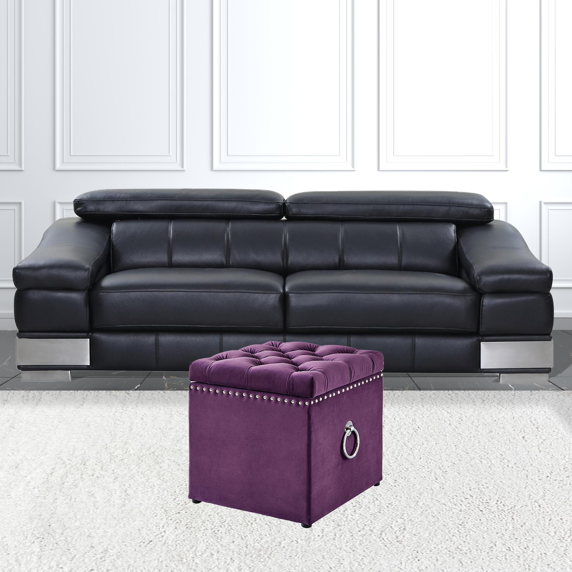 Velvet Tufted Storage - Purple / Black