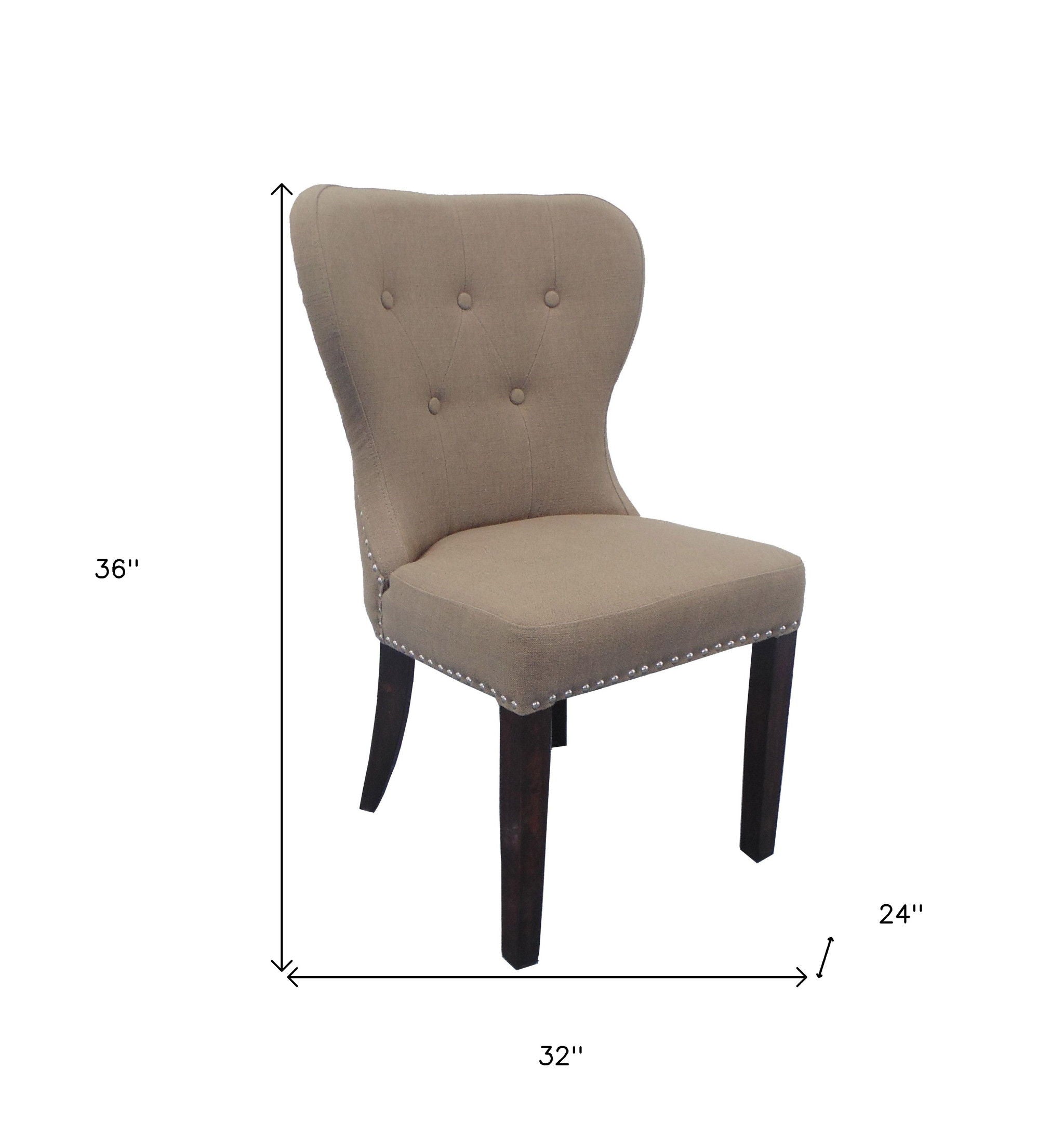 Linen Tufted Side Chair - Taupe / Dark Brown