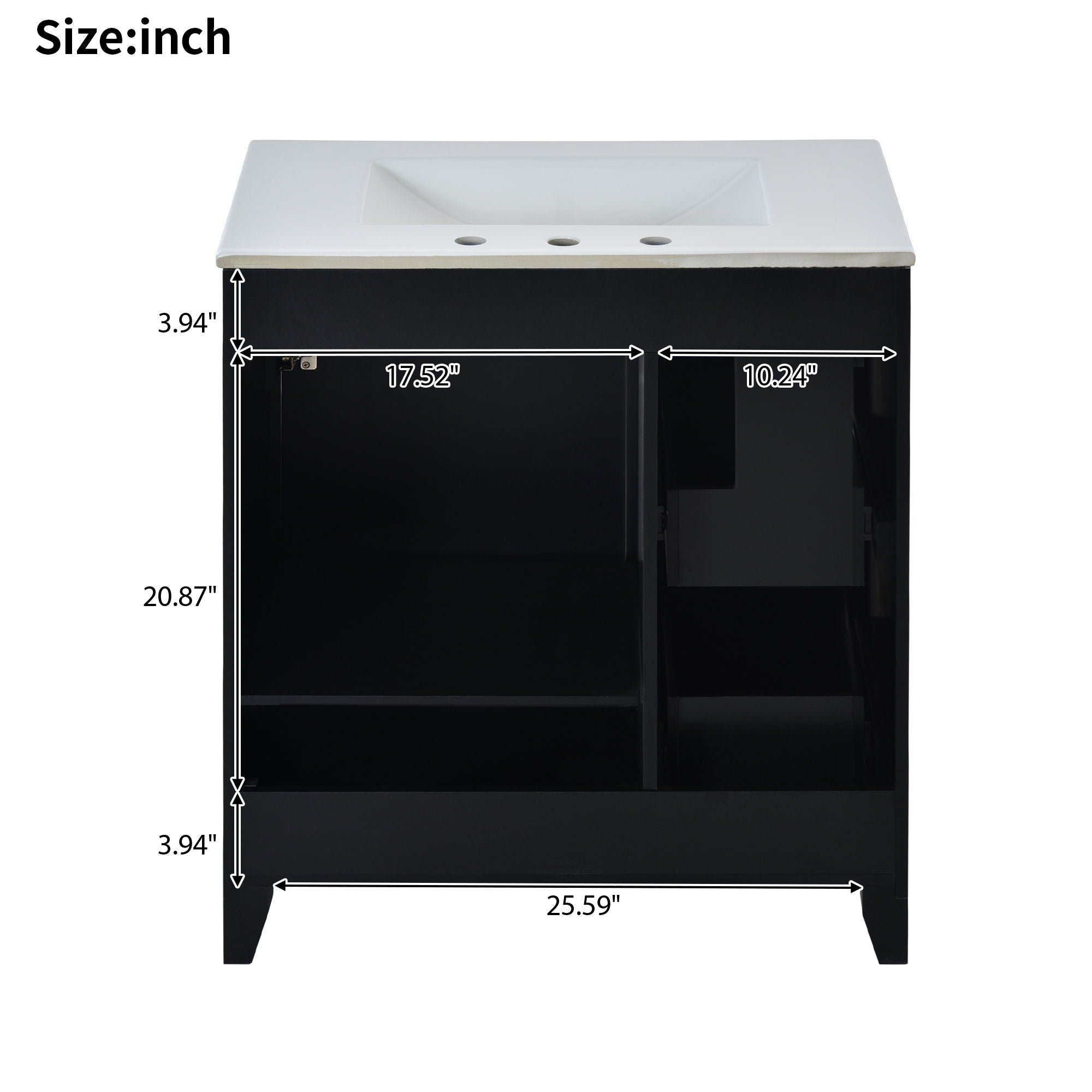 Bathroom Vanity Cabinet With Ceramic Basin, Double-Layer Drawer, Deep Drawer And Adjustable Shelf