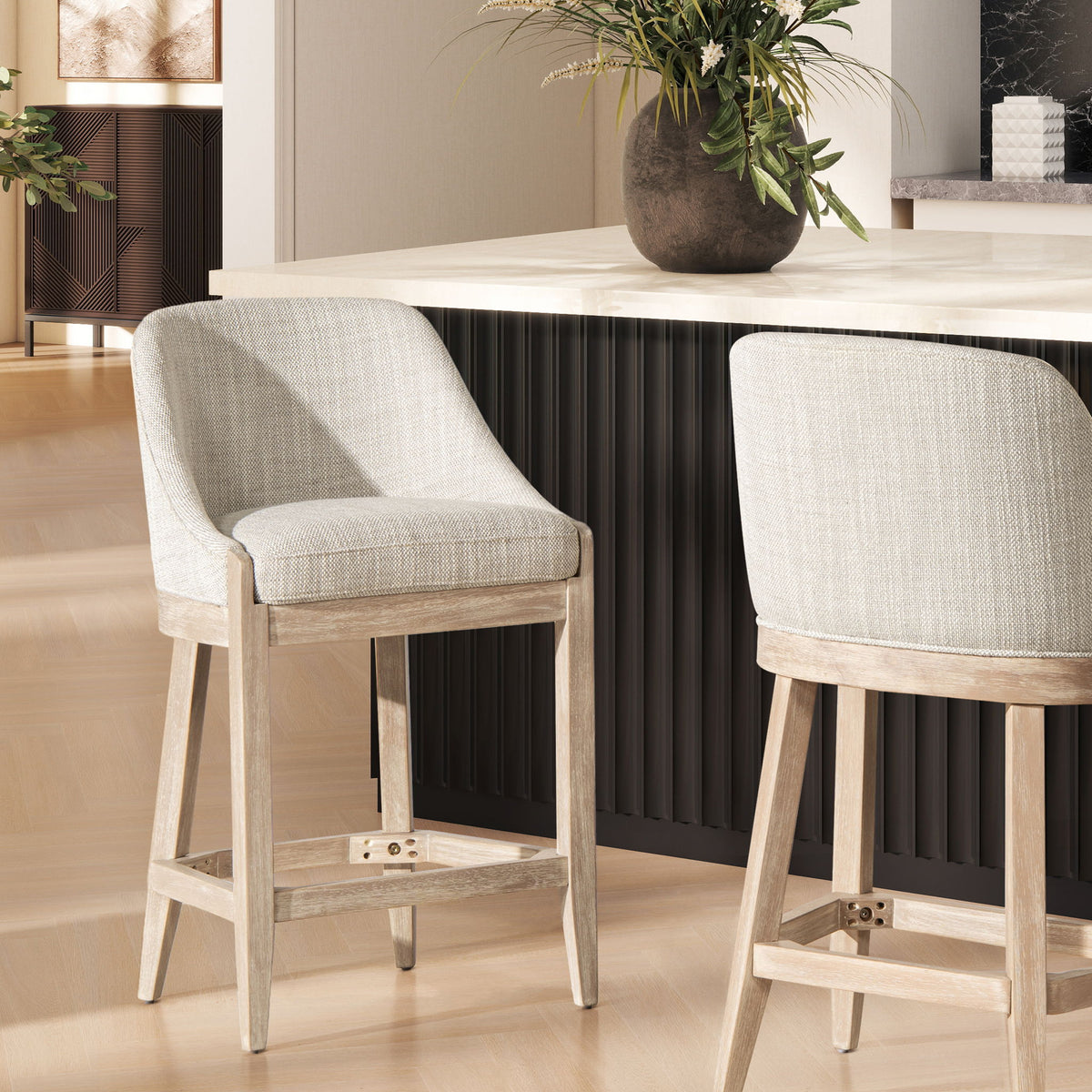 Newport - Coastal Curved Back Upholstered Counter Stool - Two Tone ...