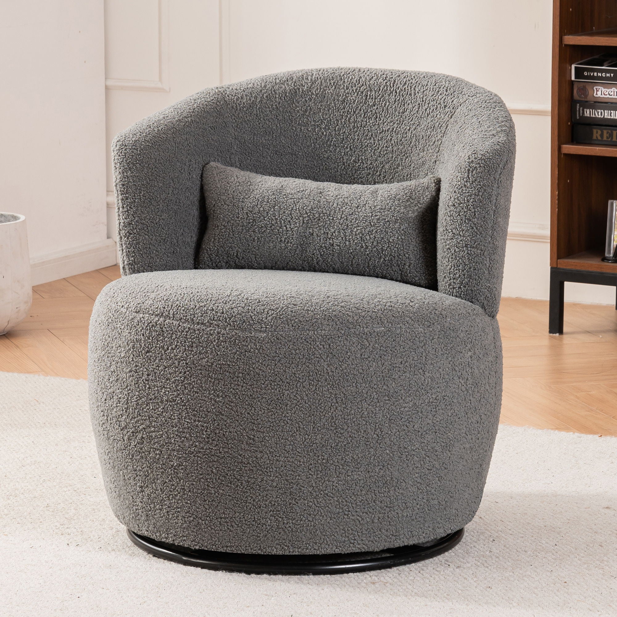 Swivel Accent Chair, Contemporary Round Armchair With 360 Degree Rotation And Metal Base For Living Room Elegance