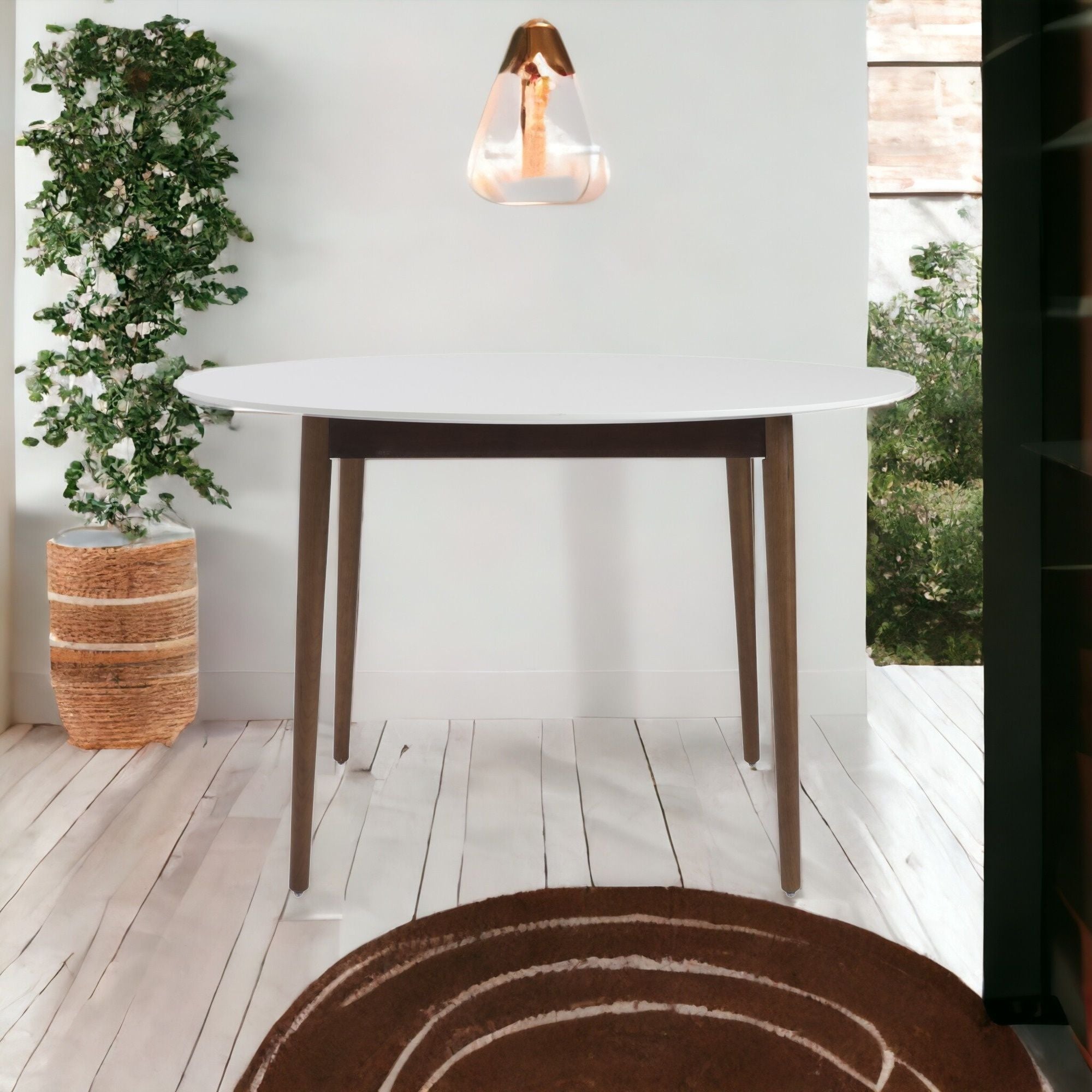 Rounded Dining Table - White / Brown