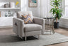Victoria - Linen Fabric Armchair With Metal Legs, Side Pockets, And Pillow by Lilola Home | Bel Furniture