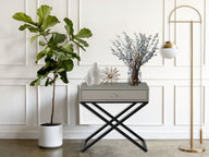 Koda - Wooden End Side Table Nightstand With Glass Top, Drawer And Metal Cross Base by Lilola Home | Bel Furniture