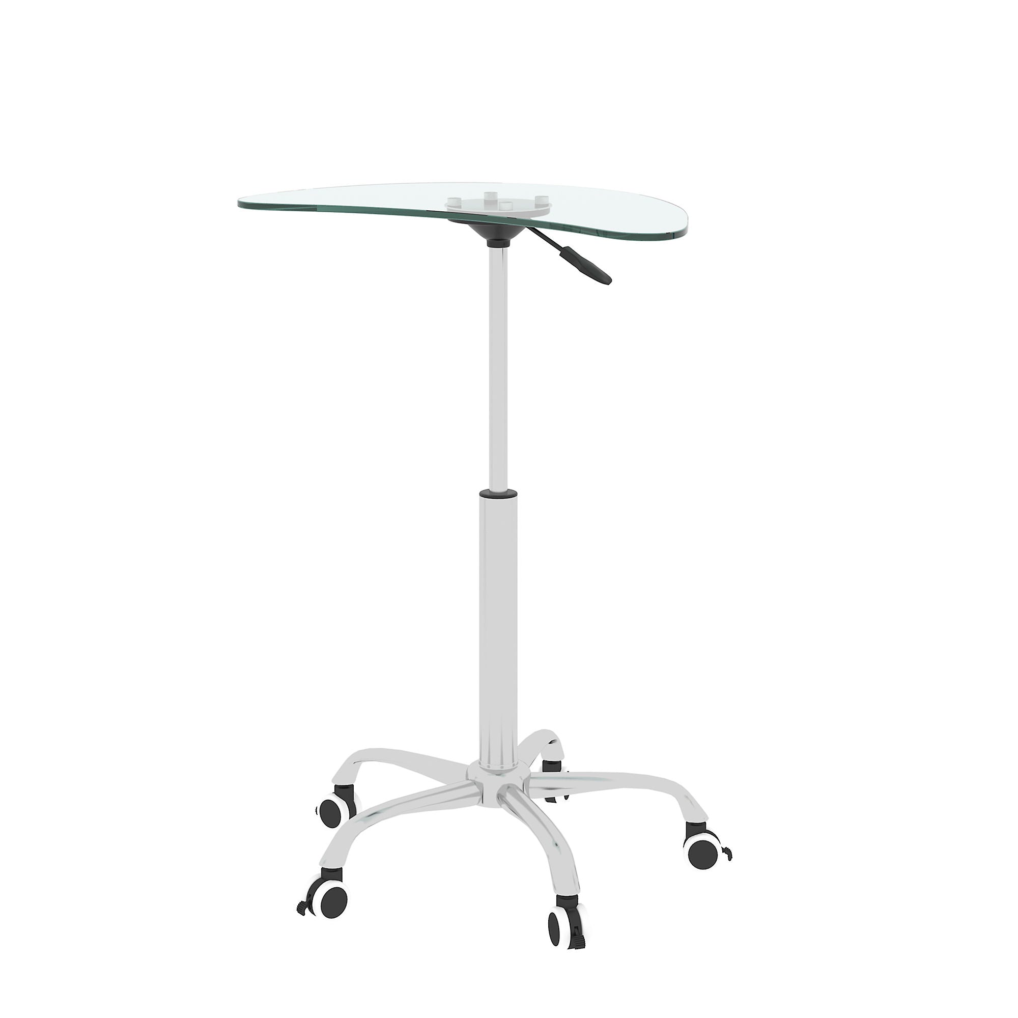 Adjustable Height Black Tempered Glass Table Desk Table With Lockable Wheels