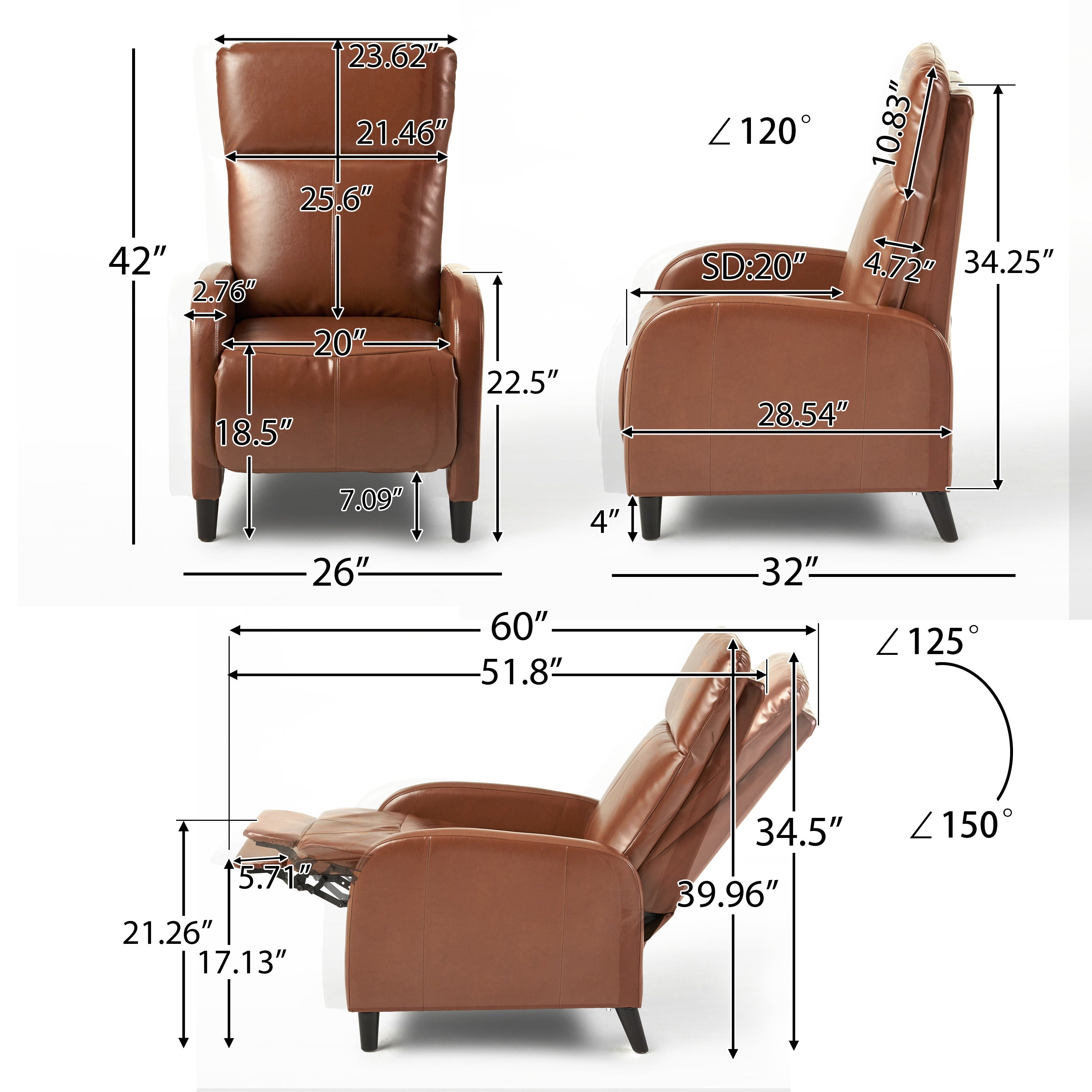 Wide Faux Leather Push Back Standard Recliner - Hazelnut