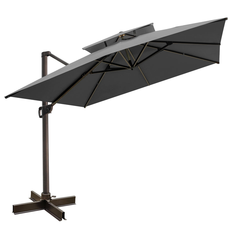 Polyester Square, Tilt Cantilever Patio Umbrella With Stand - Dark Gray