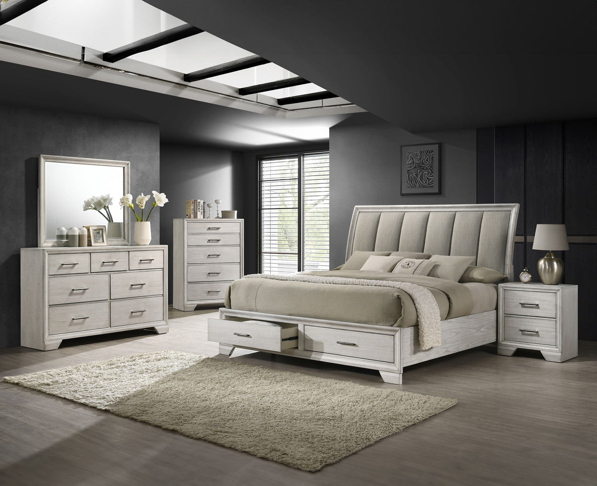 Jaymes - Bedroom Set White 5 Pc. Bed, Dresser, Mirror, Chest, Nightstand by Crown Mark | Bel Furniture