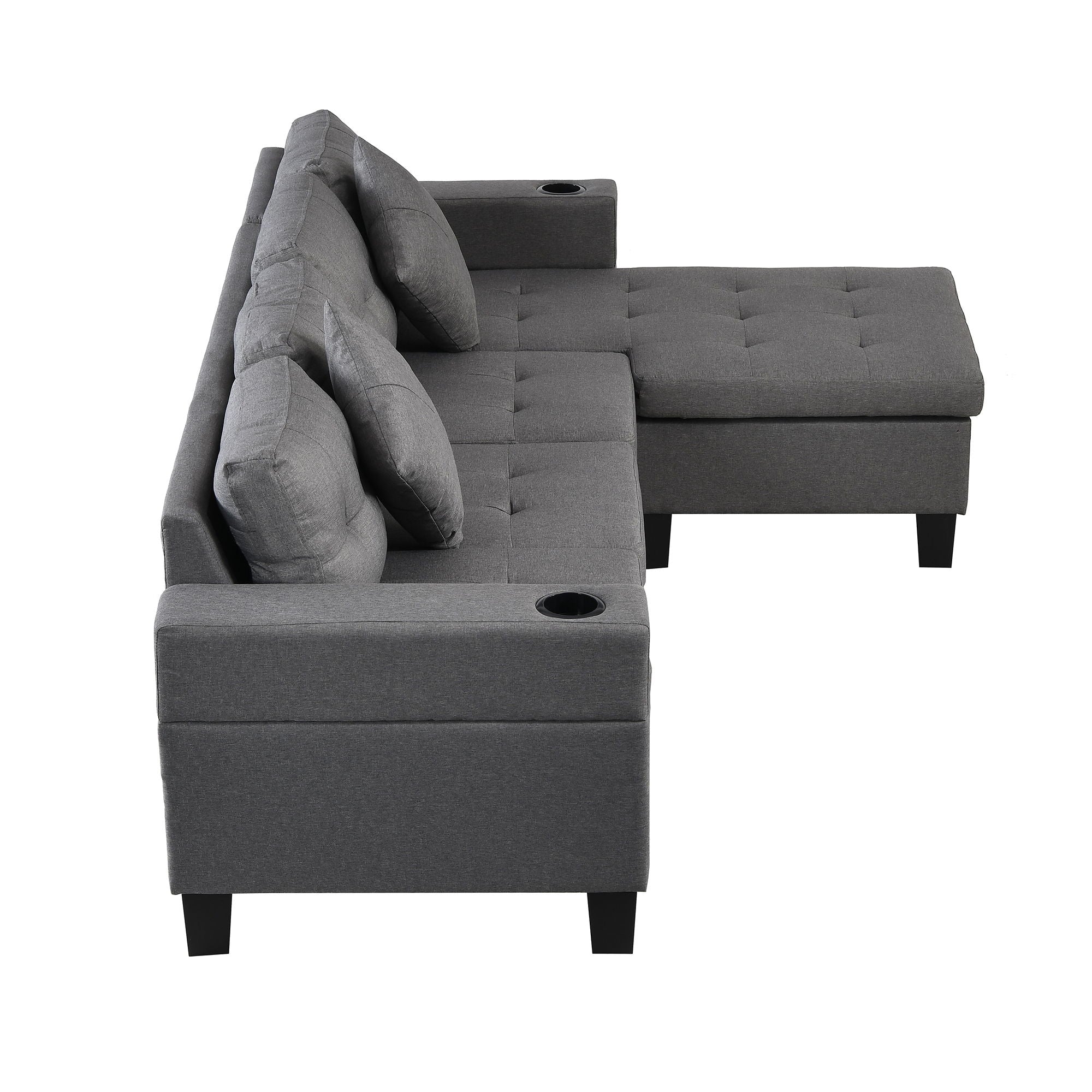 Sectional Sofa Set For Living Room With L Shape Chaise Lounge, Cup Holder And Left Or Right Hand Chaise Modern 4 Seat