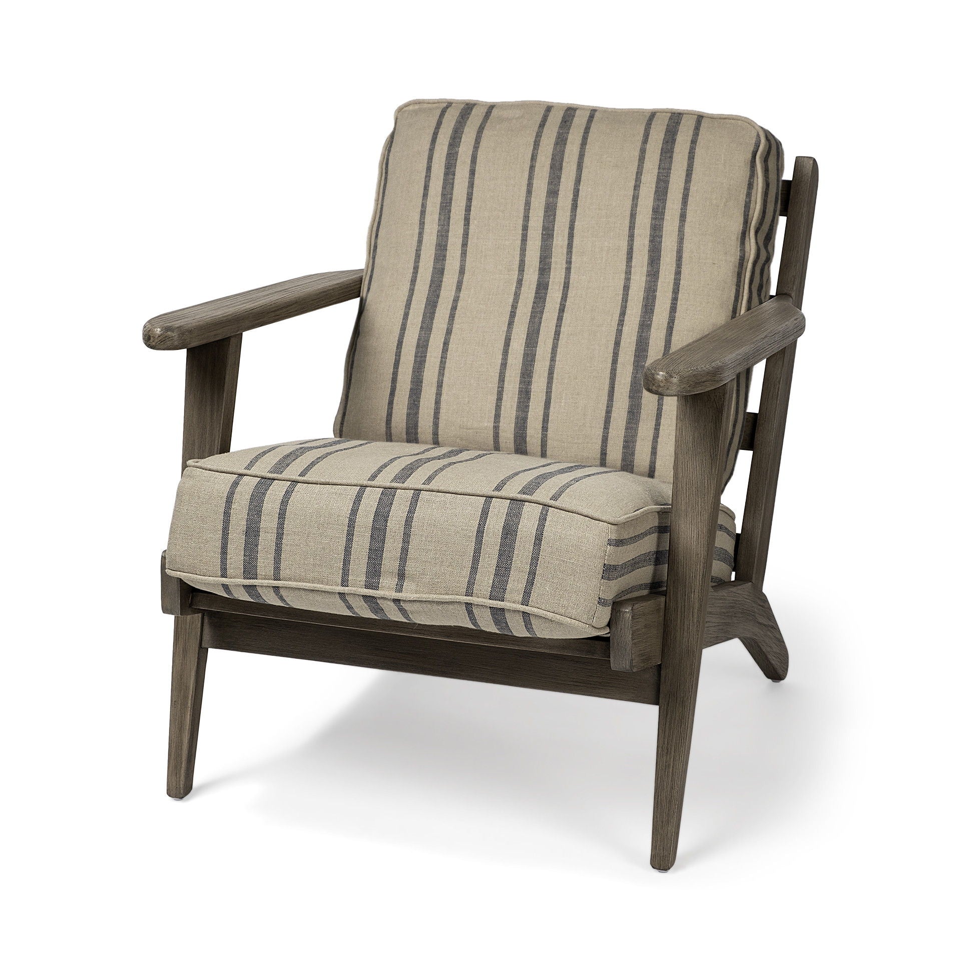 Striped Fabric Wrapped Accent Chair With Wooden Frame - Light Brown