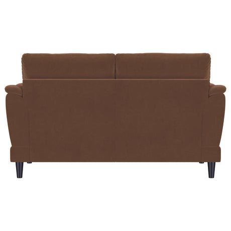 Selma - Velvet Upholstered Crescent Arm Loveseat - Rust by Coaster Fine Furniture | Bel Furniture