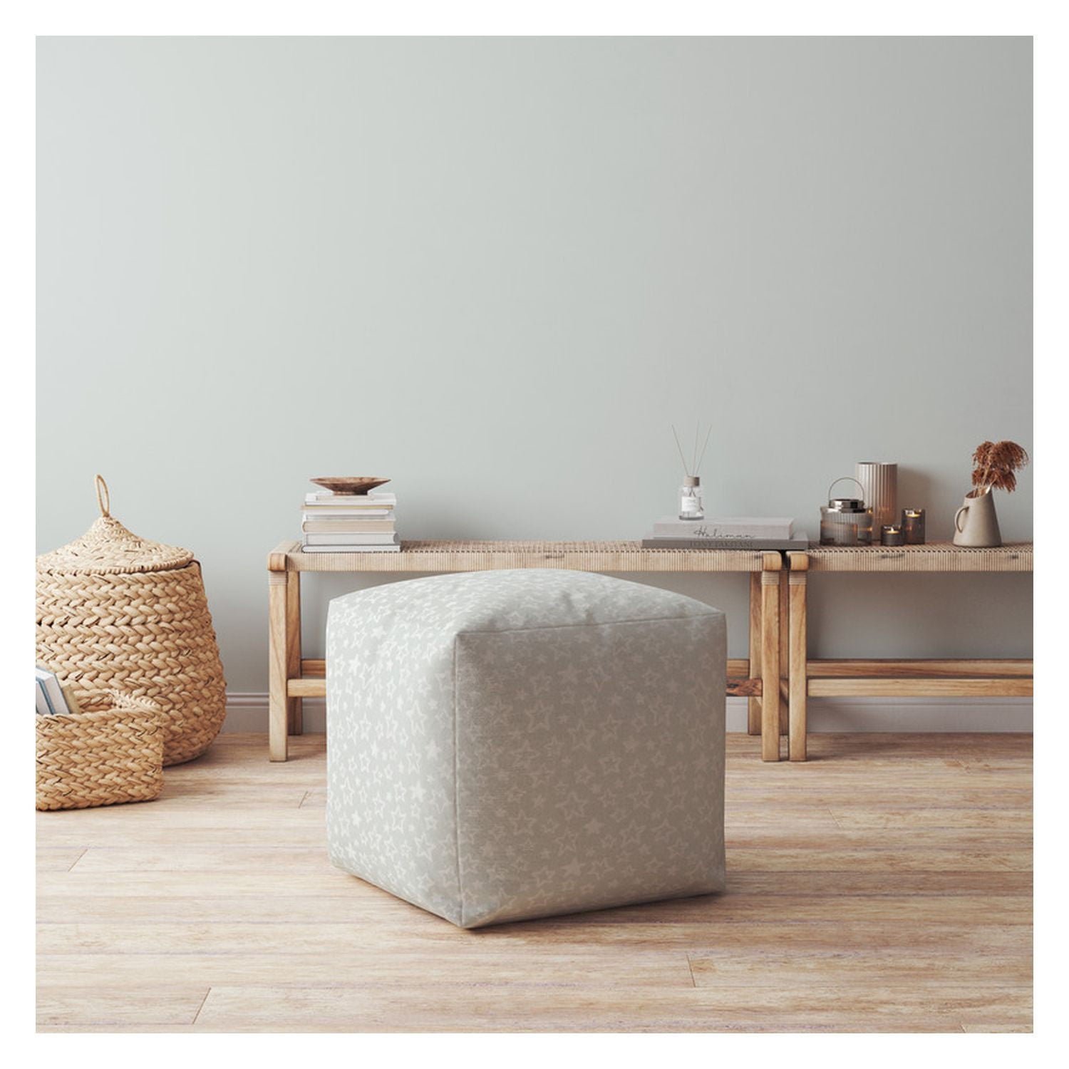 Cotton Stars Pouf Ottoman - Gray