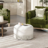Yolanda - Round Upholstered Accent Ottoman - Almond White by Jennifer Taylor Home | Bel Furniture