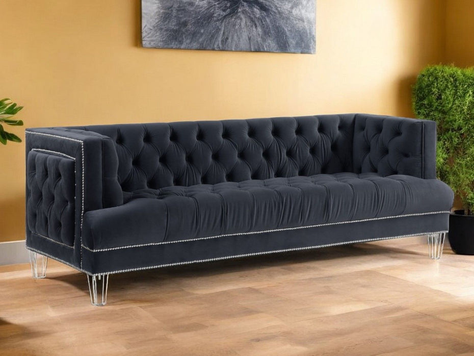 Velvet Sofa With Black Legs - Charcoal