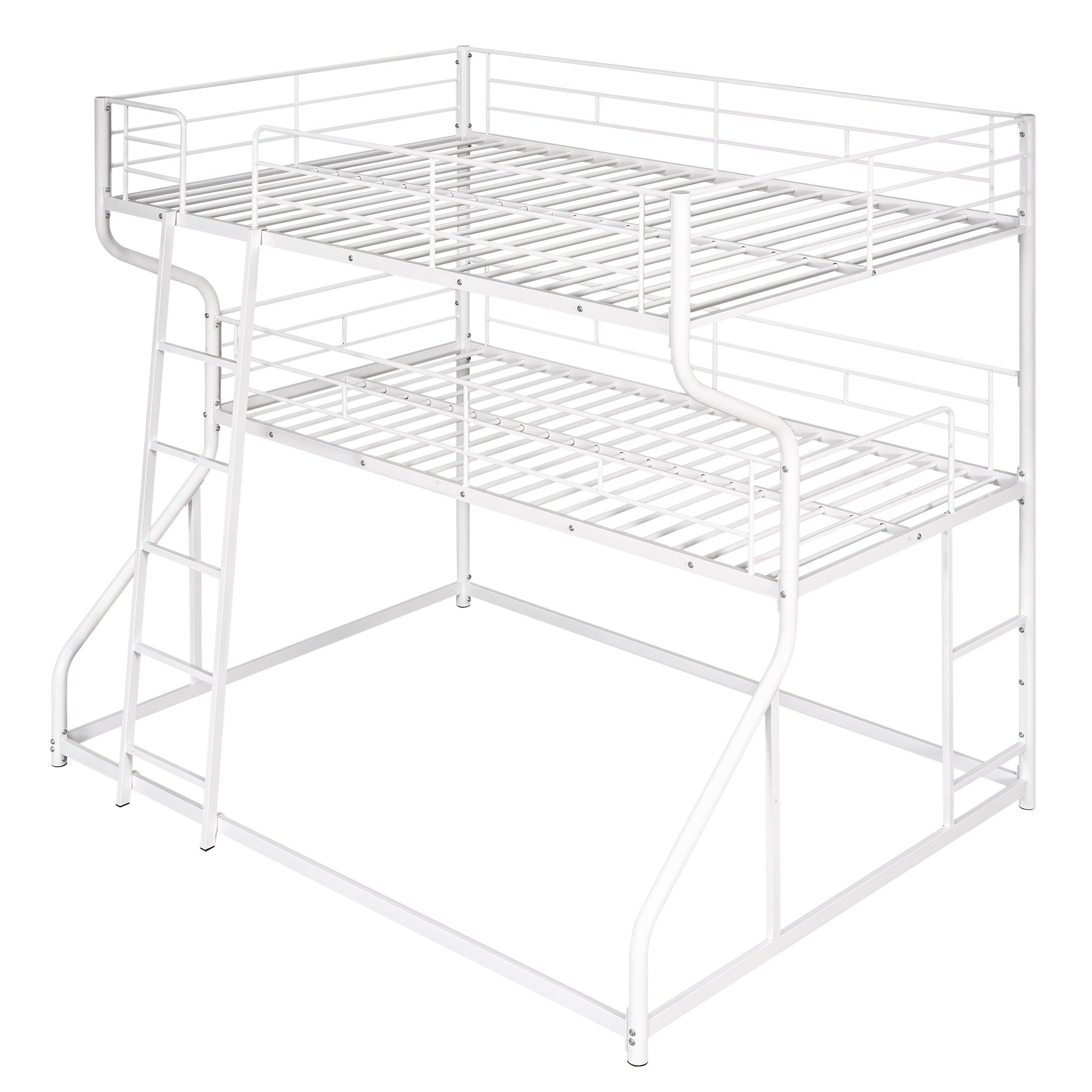 Full Long Over Twin Long Over Queen Size Triple Bunk Bed With Long And Short Ladder - White