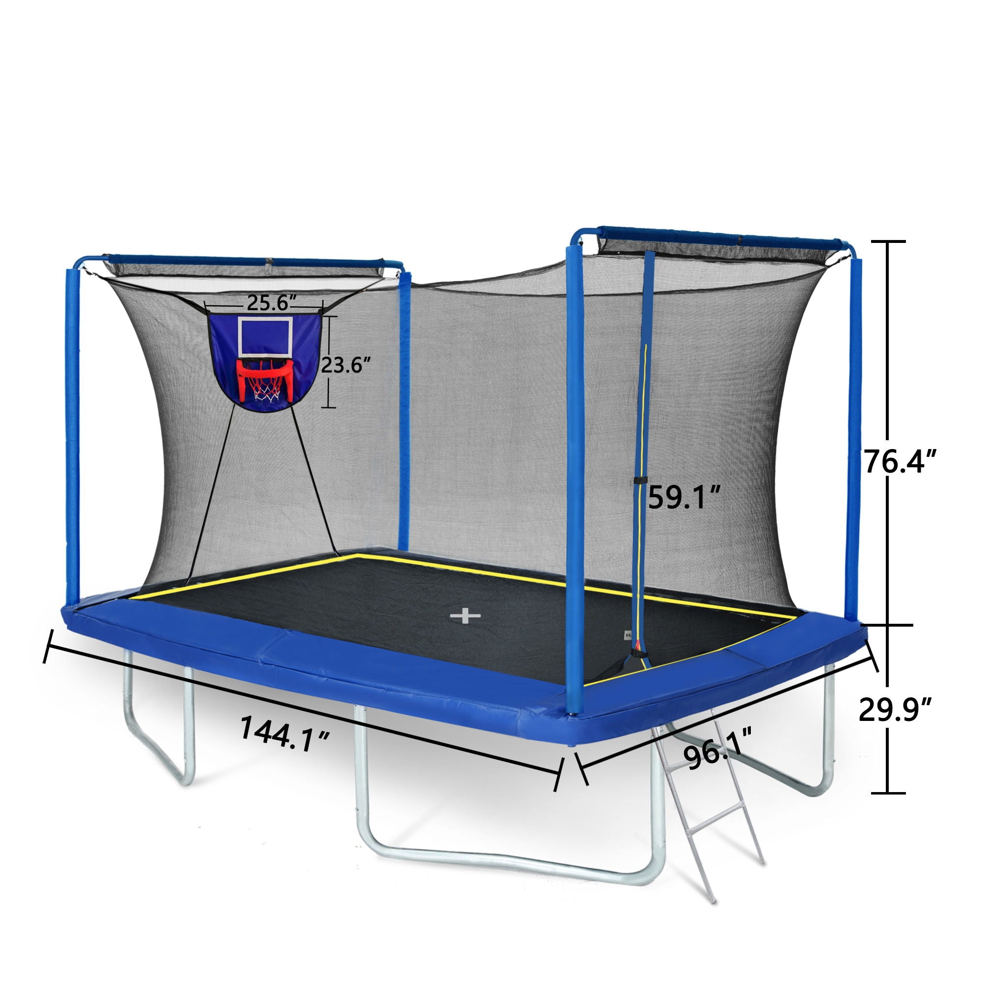 New Yc 8Ft By 12Ft Rectangular Trampoline With Basketball Board, Ball Inflater And Ladd Astm Standard Tested And Cpc Certified - Blue