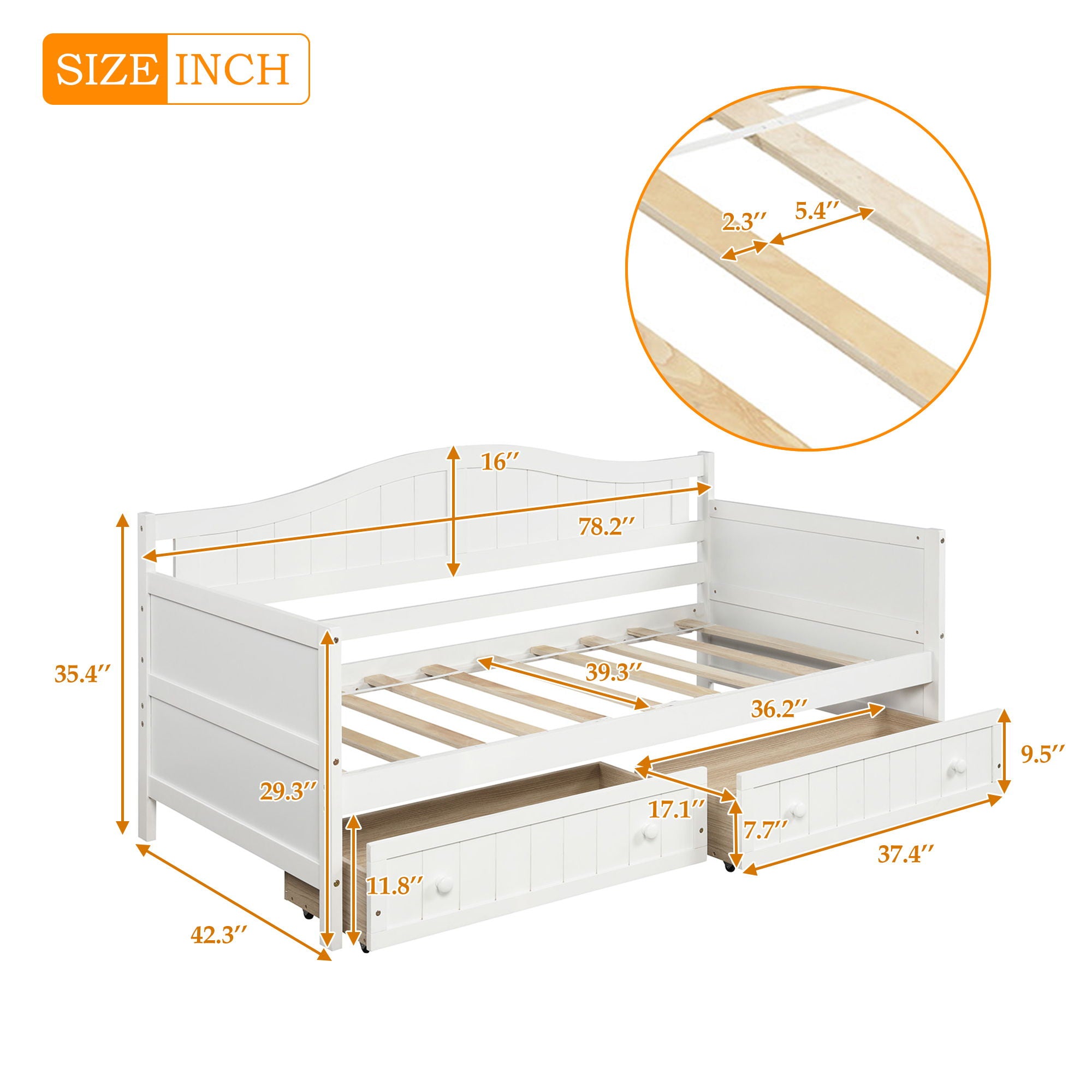 Wooden Daybed With 2 Drawers, Sofa Bed For Bedroom Living Room, No Box Spring Needed