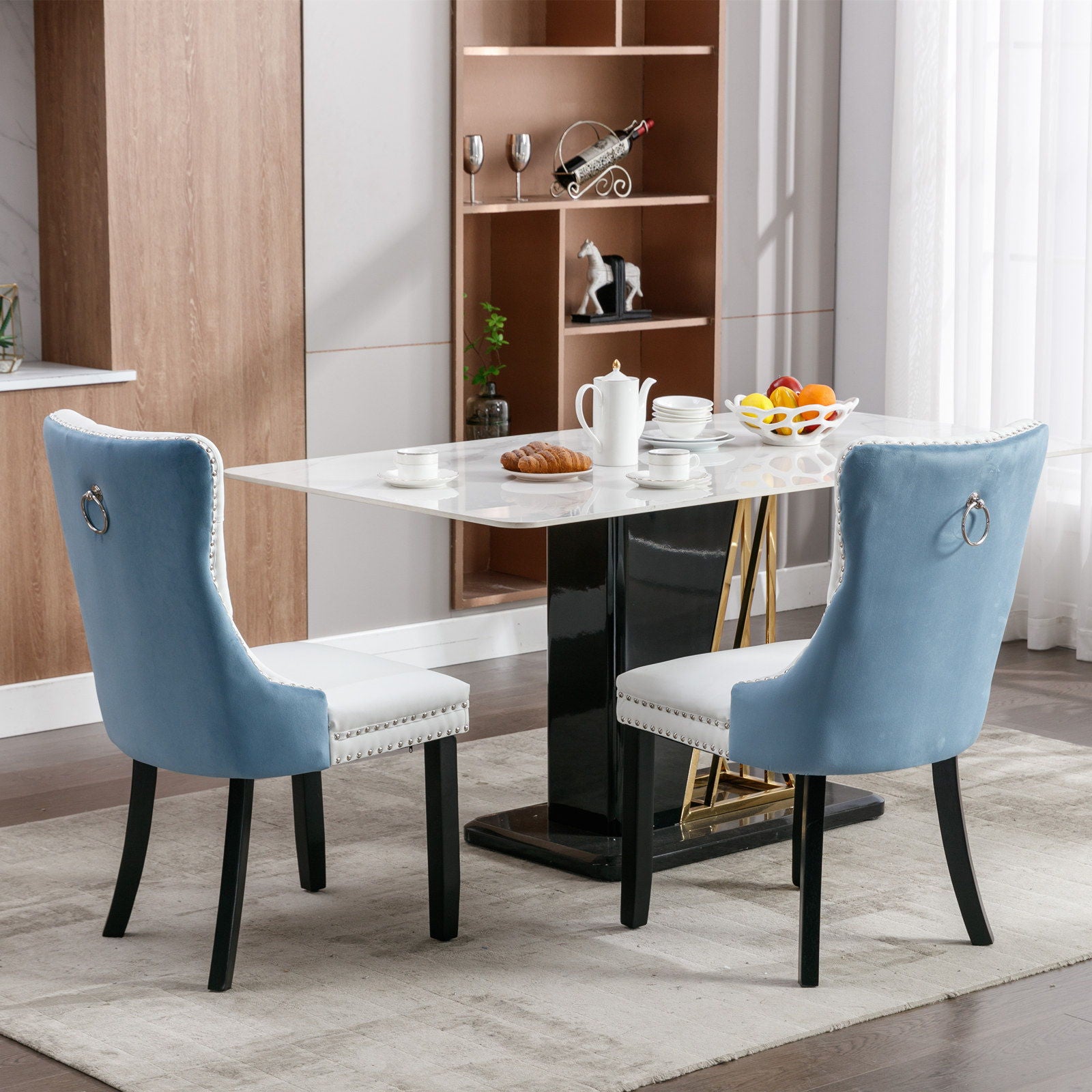 Nikki - Modern, High-End Tufted Solid Wood Contemporary PU And Velvet Upholstered Dining Chair With Wood Legs Nailhead Trim (Set of 2)