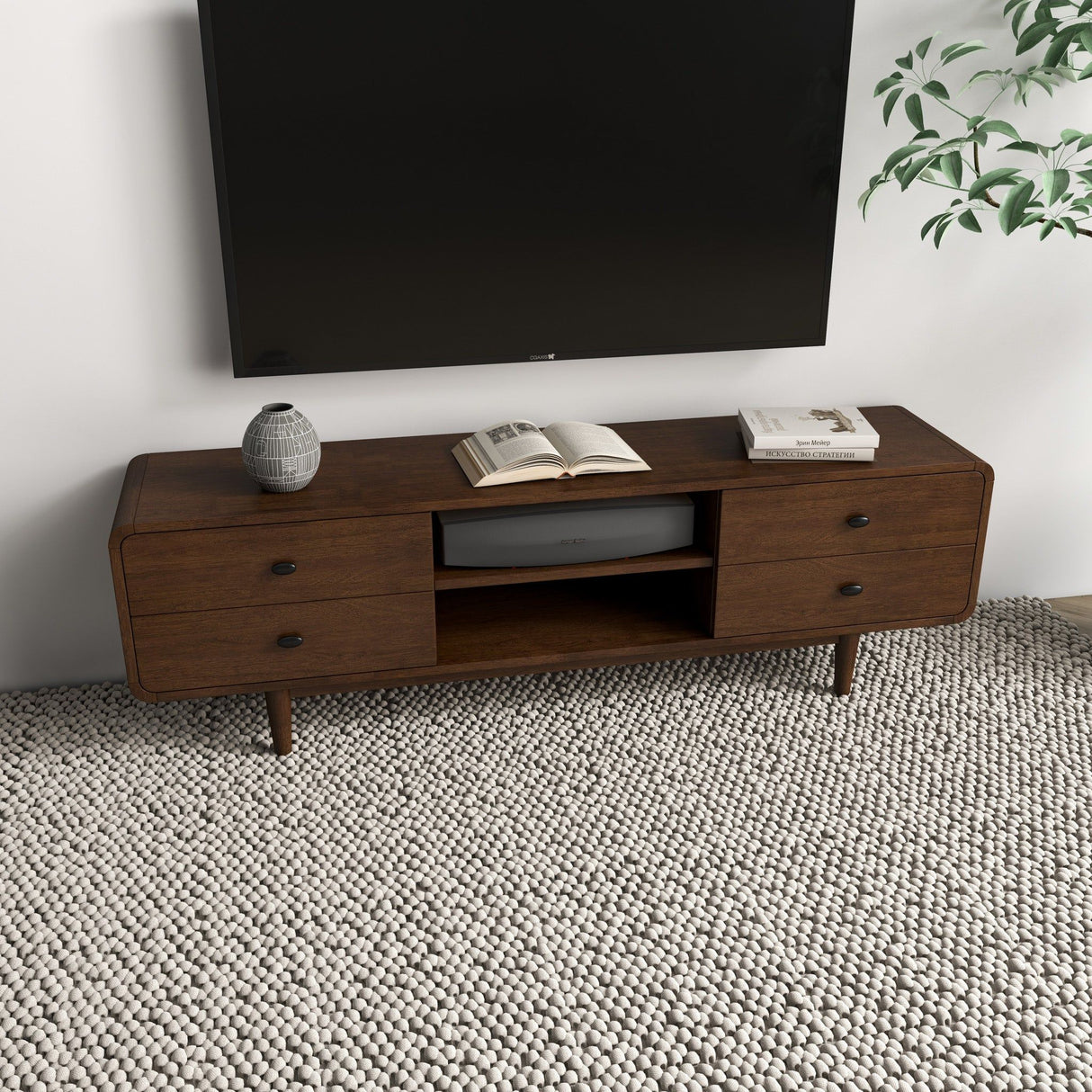 Alexa - Mid-Century Modern Style TV Stand - Dark Brown / Wood by Ashcroft Furniture | Bel Furniture