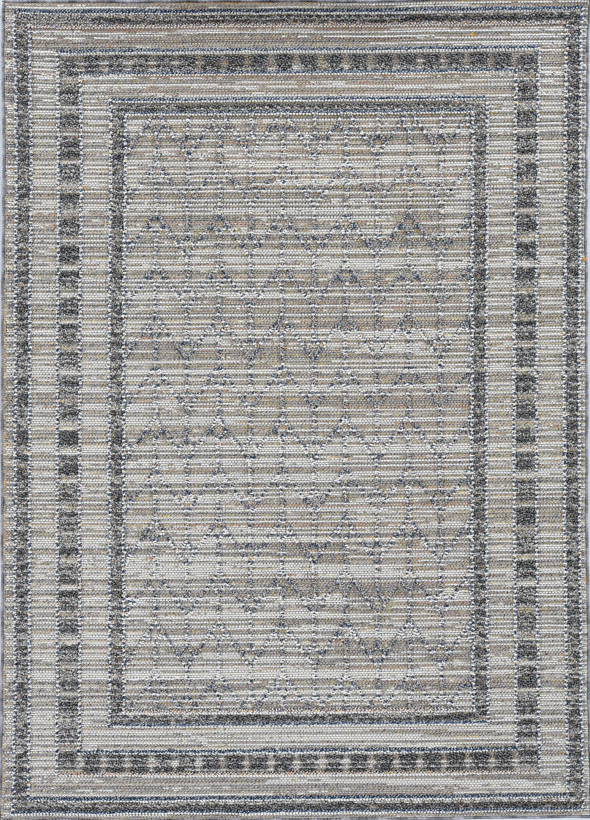 8' X 10' Machine Woven UV Treated Bordered Indoor / Outdoor Area Rug - Gray