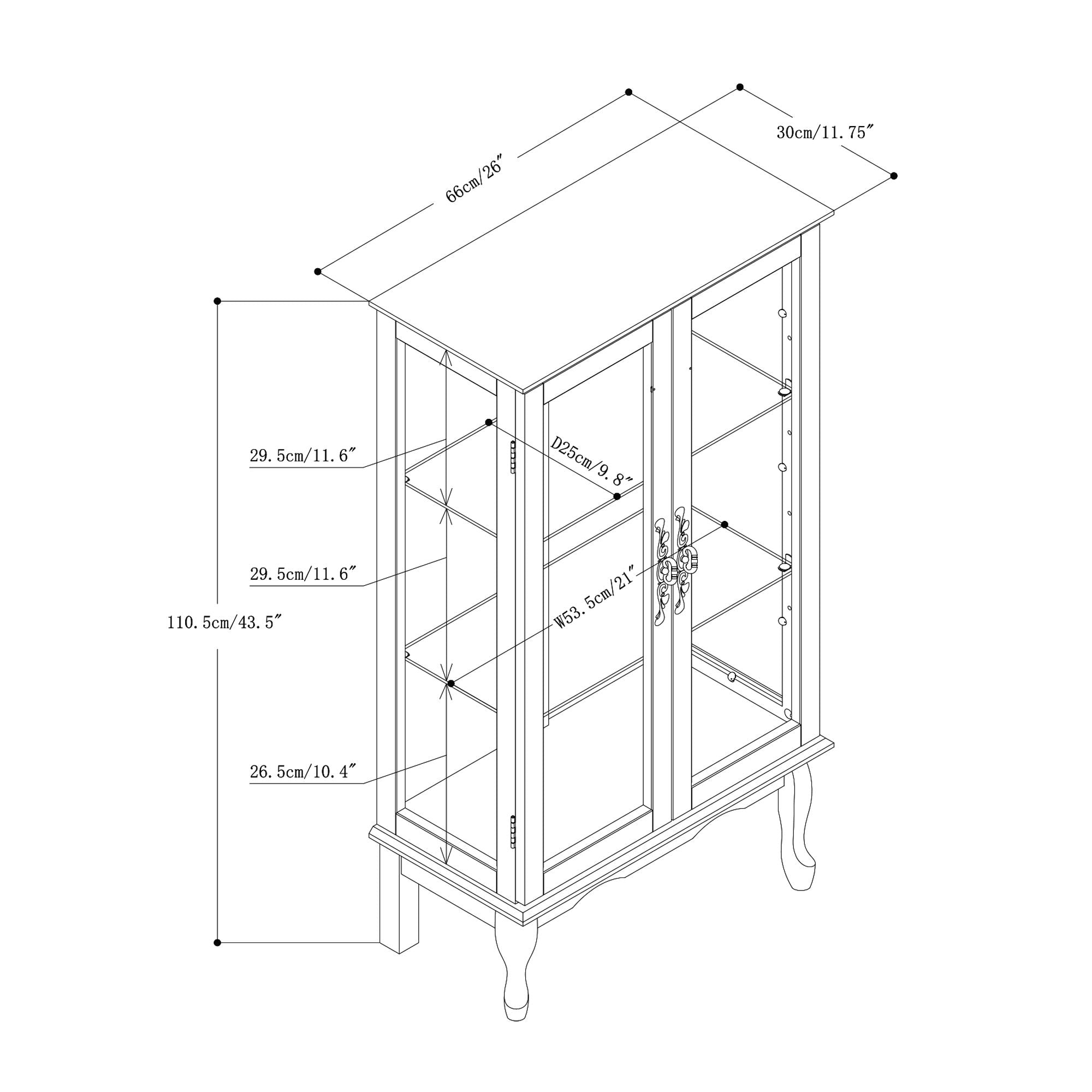 Curio Cabinet Lighted Curio Diapaly Cabinet With Adjustable Shelves And Mirrored Back Panel, Tempered Glass Doors (3 Tier), (E26 Light Bulb Not Included)