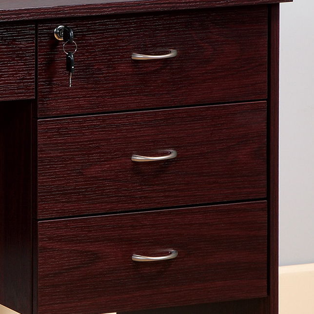 Three Locking Drawers On Metal Glides Student Desk Work Desk Modesty Panel Metal Bar Handles - Mahogany