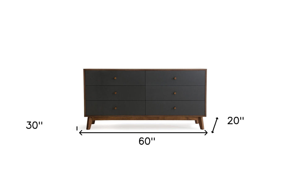 Wooden Six Drawer Double Dresser - Brown