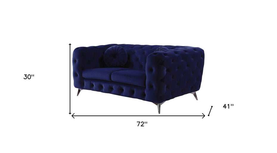 Velvet Loveseat - Blue / Silver