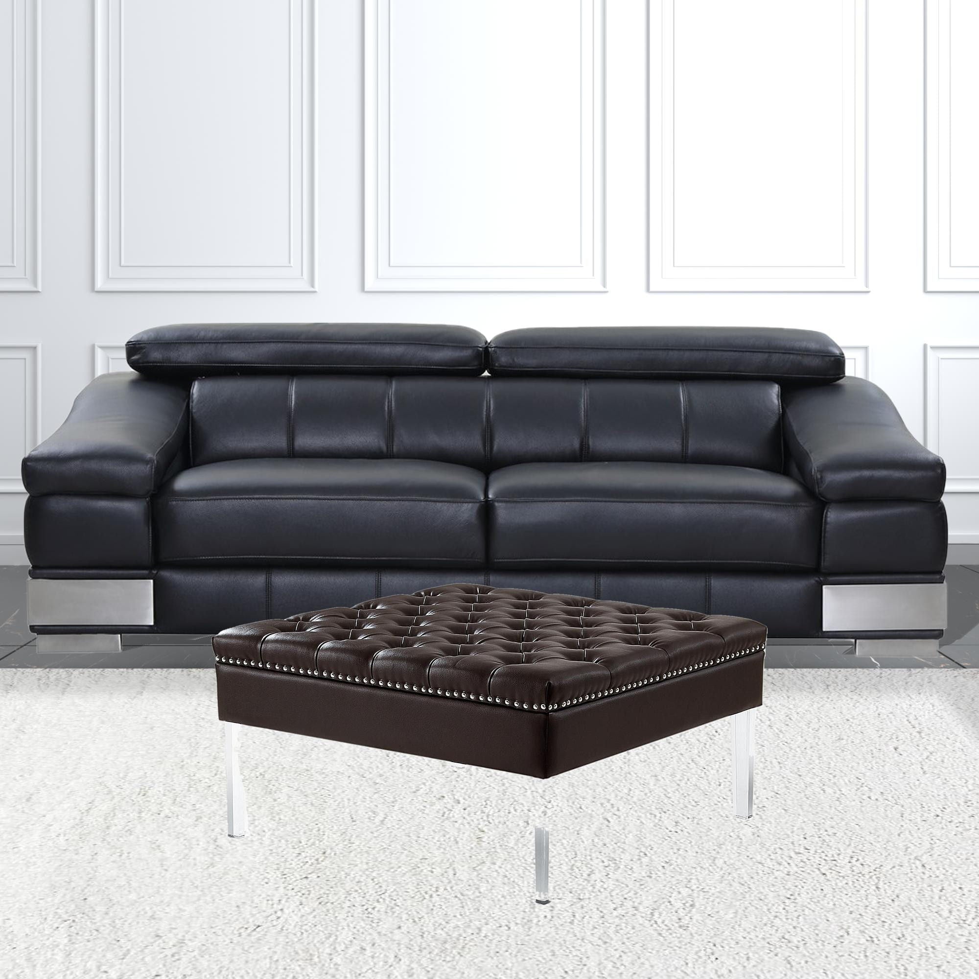 Faux Leather Cocktail Ottoman - Espresso / Clear