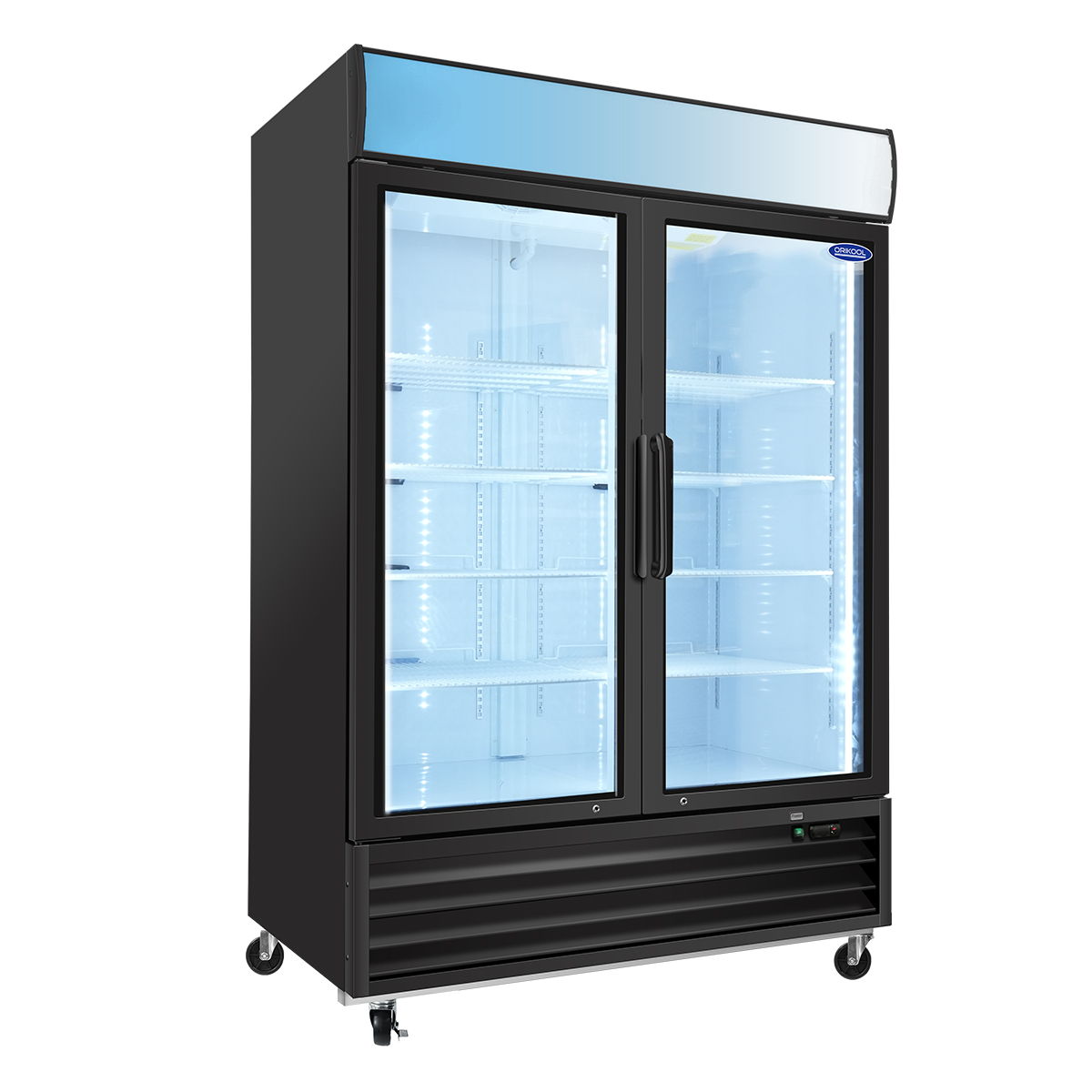 Glass Door Merchandiser Refrigerator Swing Door Commercial Display Refrigerators Merchandising Refrigeration With LED Top Panel