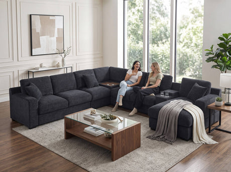 Celine - Fabric Corner Sectional Sofa With Right-Facing Chaise, Cupholders, And Charging Ports - view 8