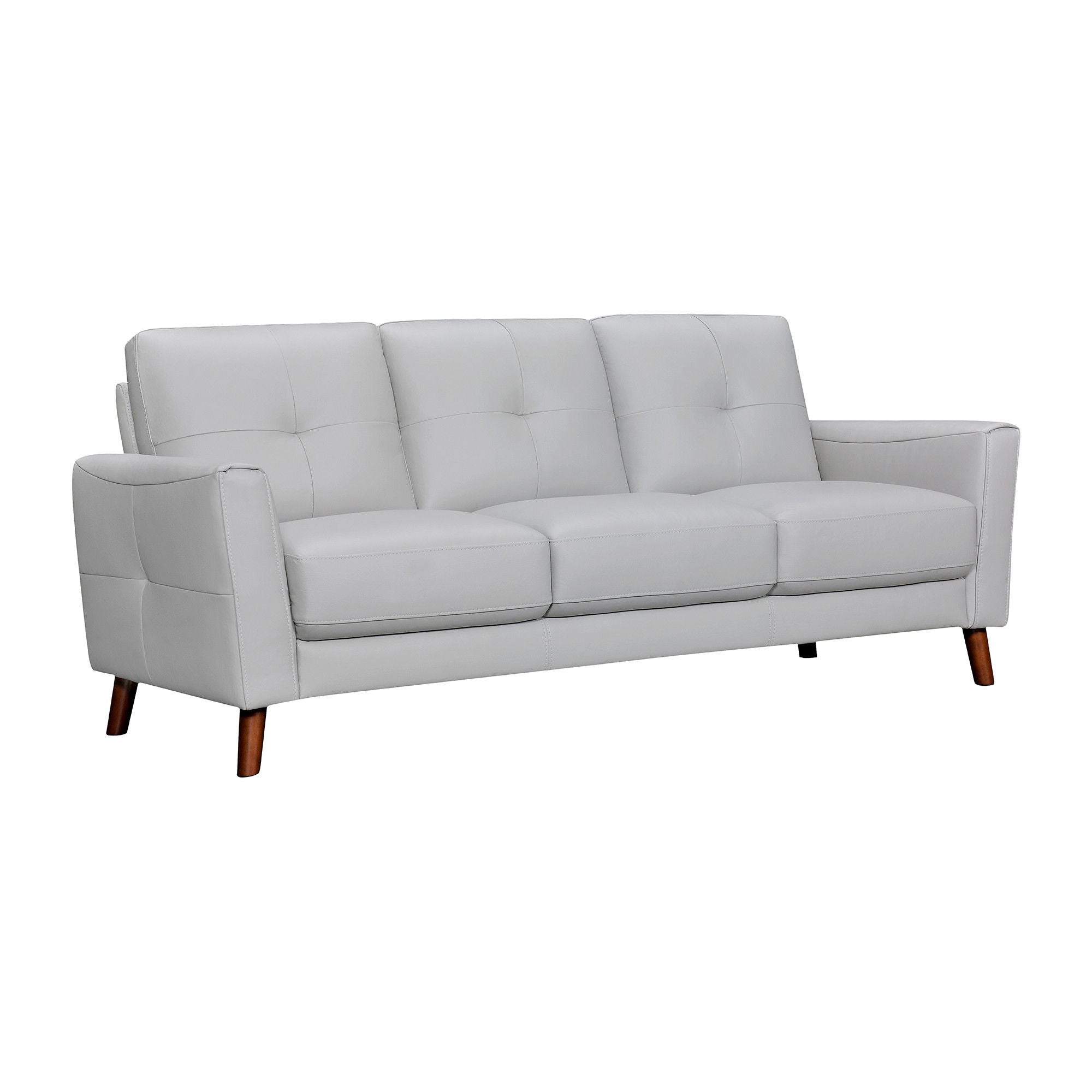 Leather Sofa With Brown Legs - Light Slate Gray