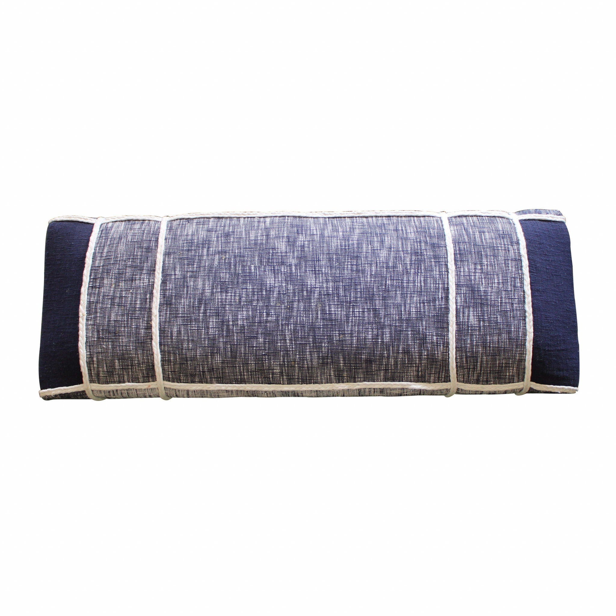 Textural White Leg Upholstered Bench - Blue / Gray