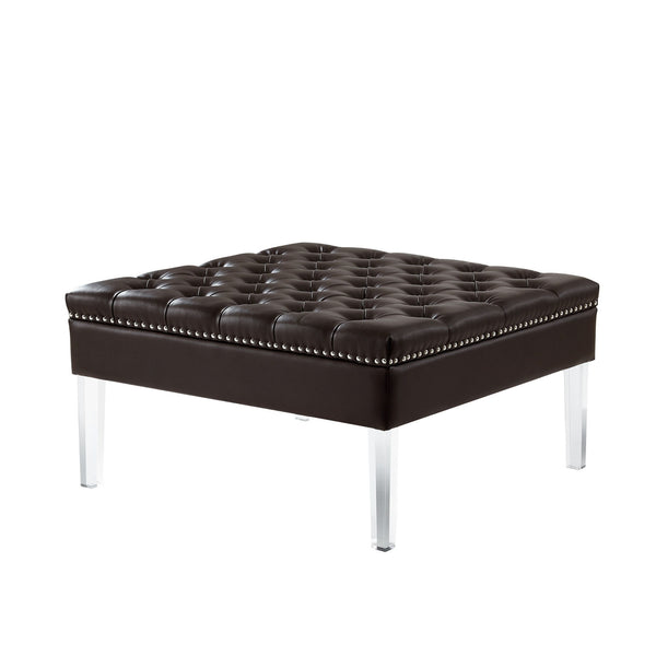 Faux Leather Cocktail Ottoman - Espresso / Clear