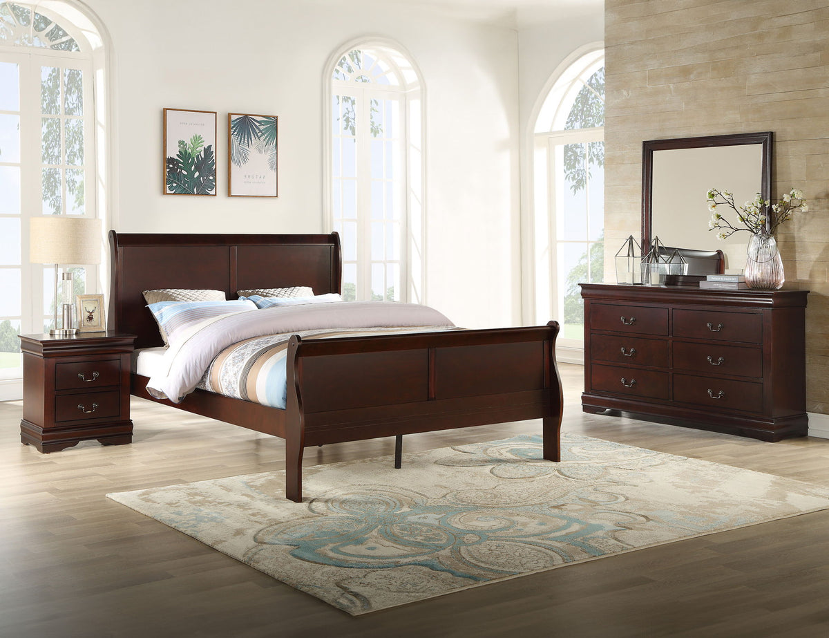 Louis Philip - Bedroom Set Dark Brown 4 Pc. Bed, Dresser, Mirror, Nightstand by Crown Mark | Bel Furniture