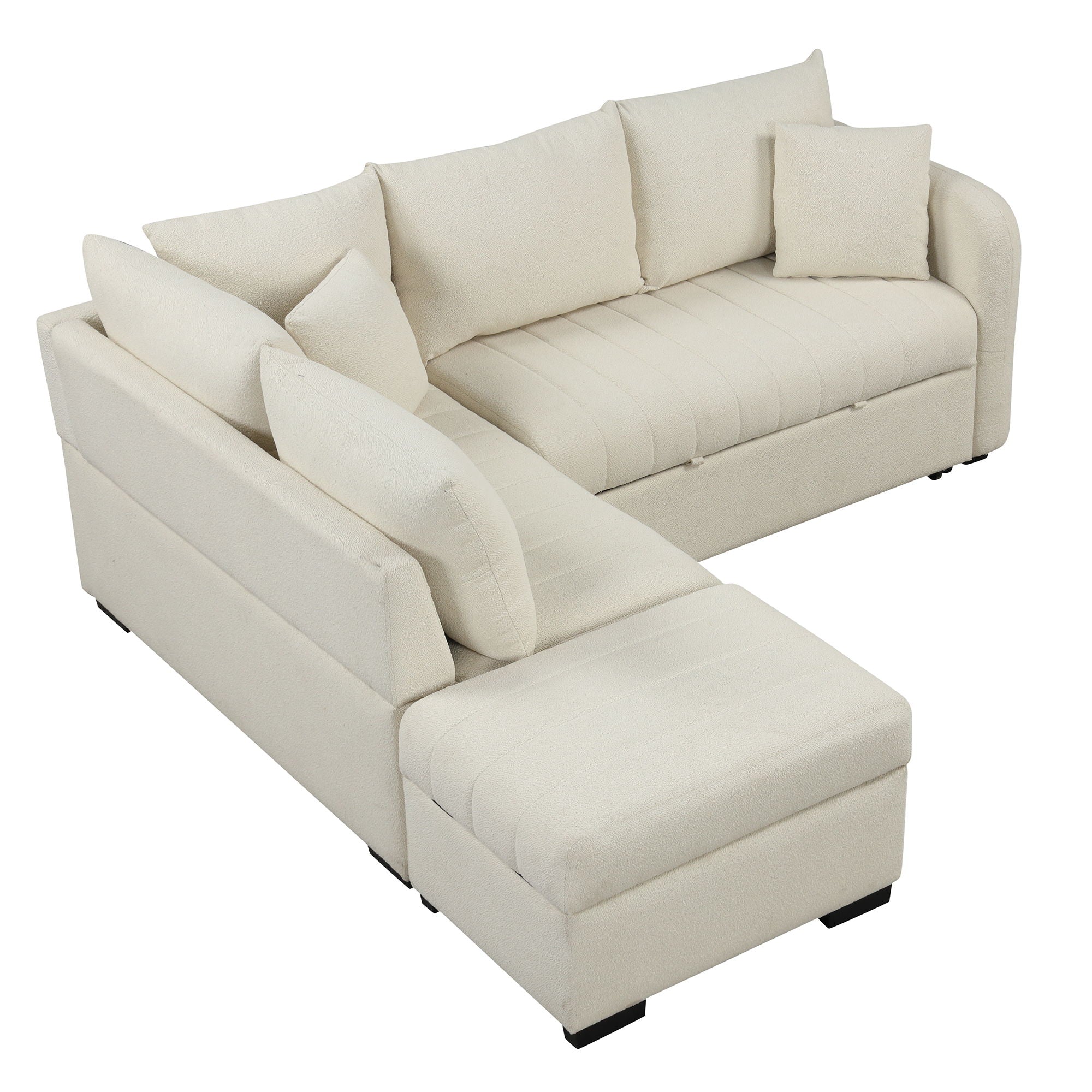 L-Shaped Sectional Pull Out Sofa Bed Sleeper Sofa With Two USB Ports, Two Power Sockets And A Movable Storage Ottoman