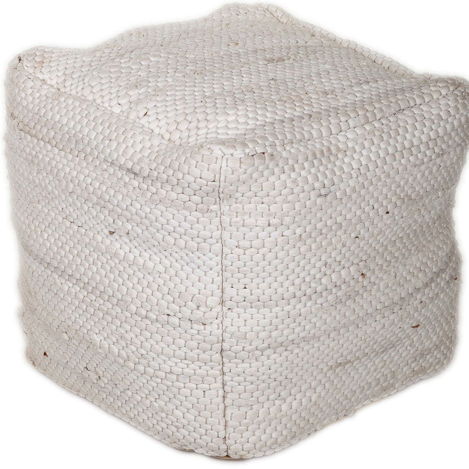 Chic Chunky Textured Pouf - White