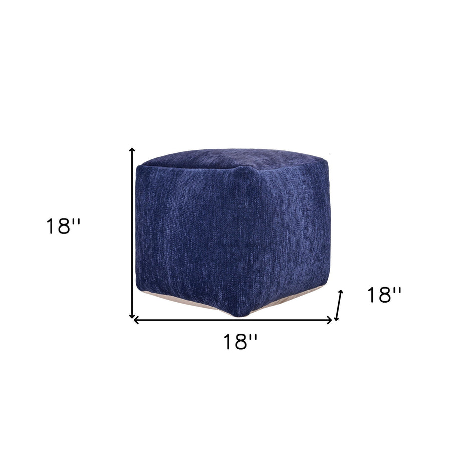 Chenille, Cube Pouf Ottoman - Blue