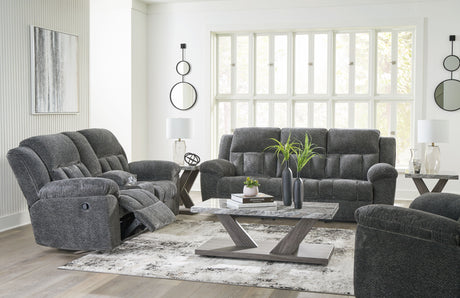 Frohn - Reclining Living Room Set Dark Gray 3 Pc. Reclining Sofa, Reclining Loveseat With Console, Rocker Recliner by Signature Design by Ashley® | Bel Furniture
