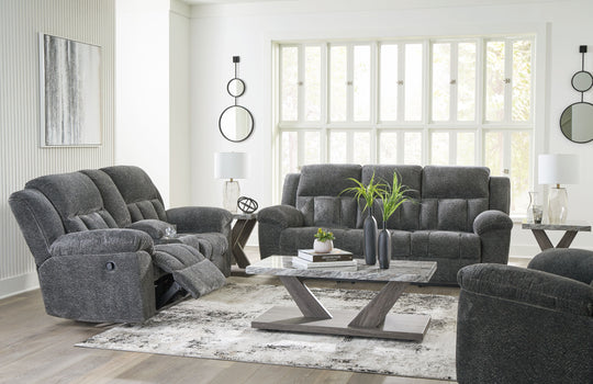 Frohn - Reclining Living Room Set Dark Gray 3 Pc. Reclining Sofa, Reclining Loveseat With Console, Rocker Recliner by Signature Design by Ashley® | Bel Furniture