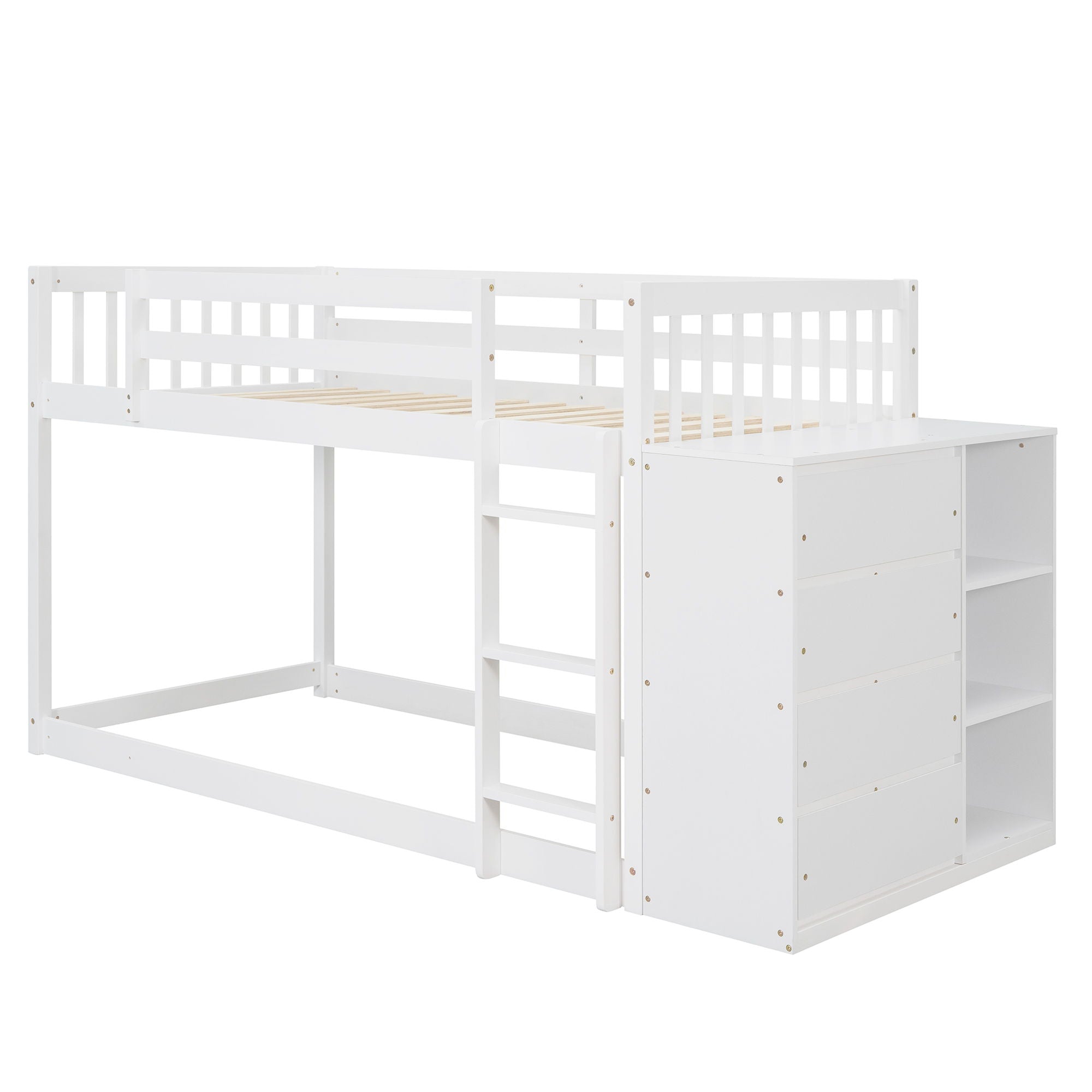 Twin Over Twin Bunk Bed With 4 Drawers And 3 Shelves