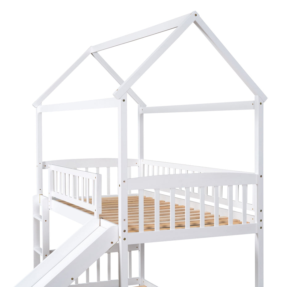 Twin Over Twin Bunk Bed With Slide, House Bed With Slide